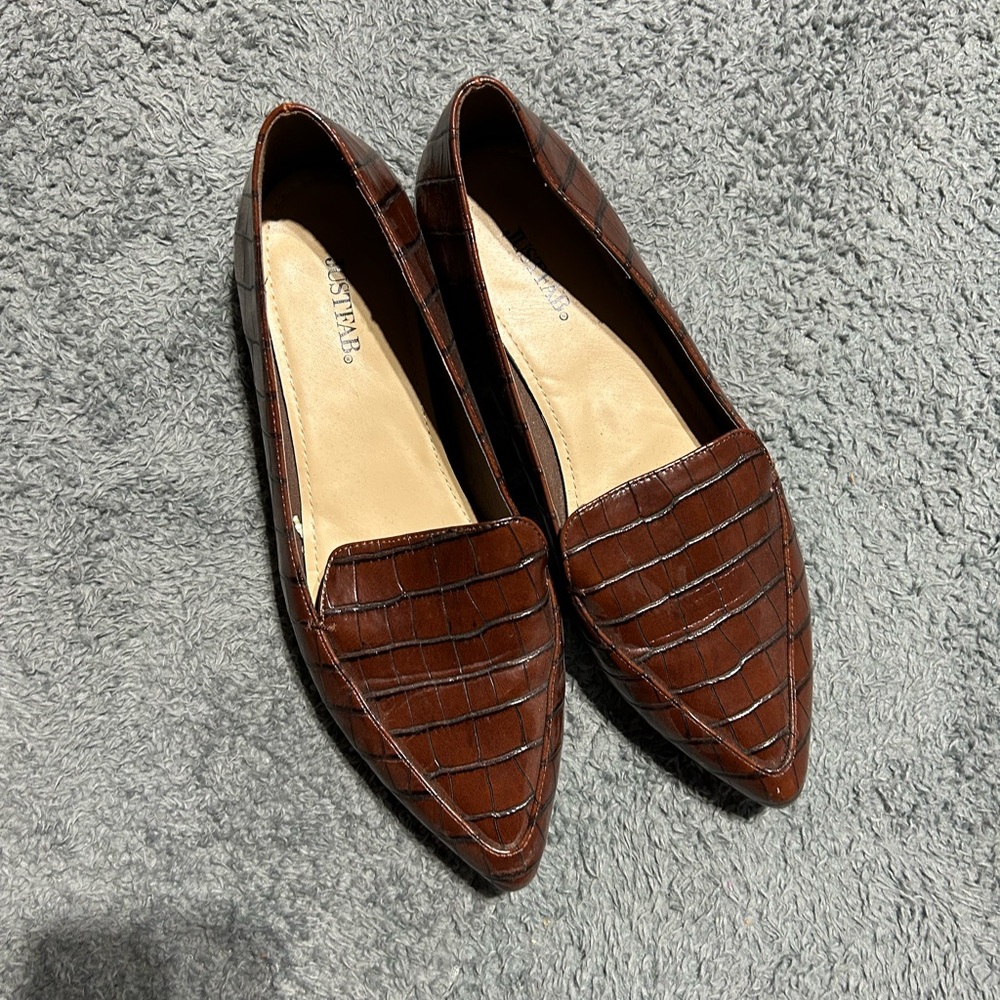 JustFab Dark Brown Croc-Embossed Loafers